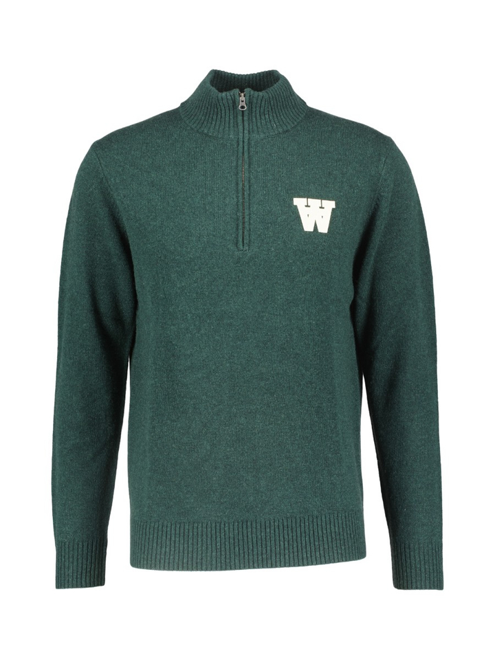 Donkergroen wollen trui met korte rits Double A By Wood Wood 
