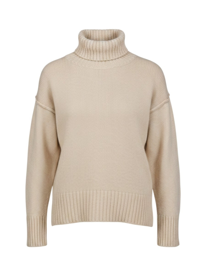 Beige gebreide turi met rolkraag O'mer