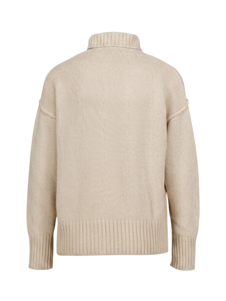 Beige gebreide turi met rolkraag O'mer
