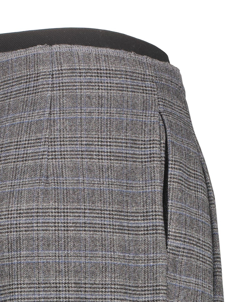 Grijze wijde broek in ruit motief met bandplooi en elastiek O'mer