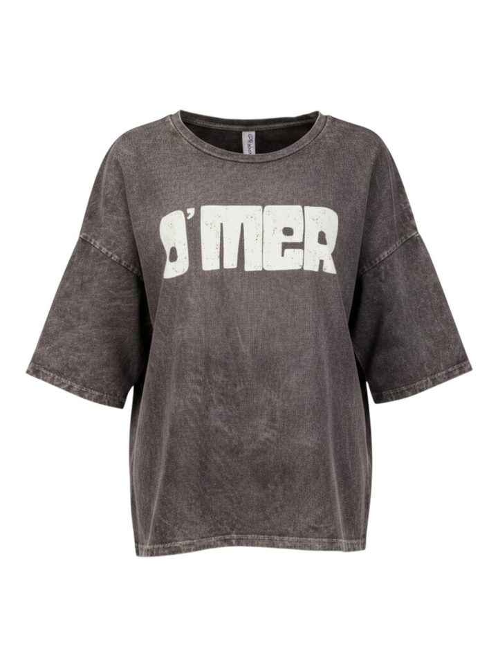 Grijze vintage T-shirt met opdruk O'mer