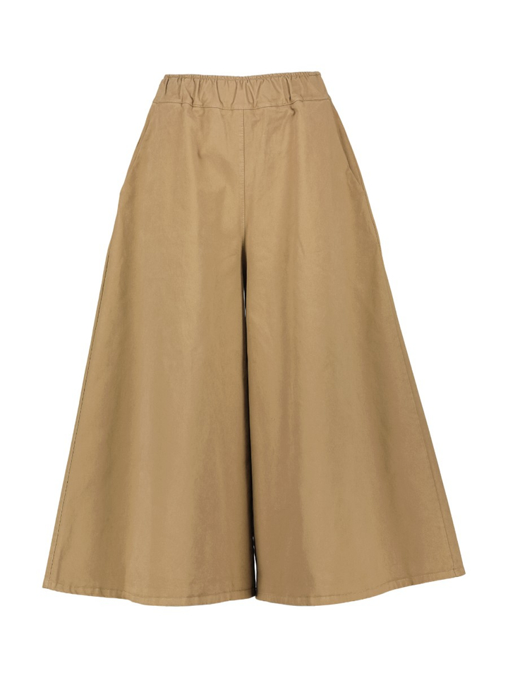 Camel kleurige wijde broek met elastiek O'mer