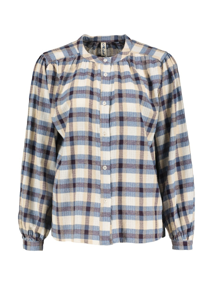 Blauwe geruite blouse met lange mouwen O'mer