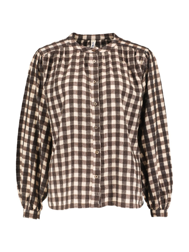 Bruine geruite blouse met lange mouwen O'mer