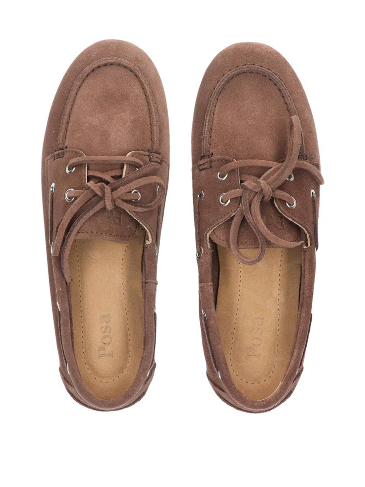 Brushed suede cocoa brown boatloafer Posa