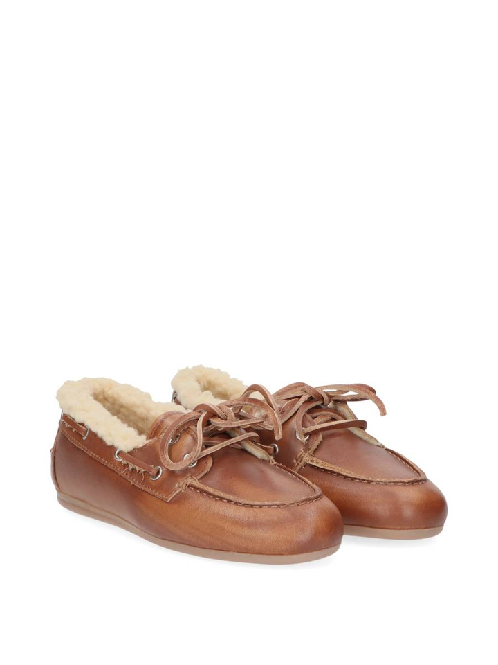 Brushed fur leather brown moccasins