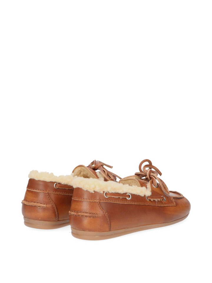 Brushed fur leather brown moccasins