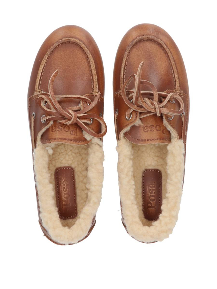 Brushed fur leather brown moccasins