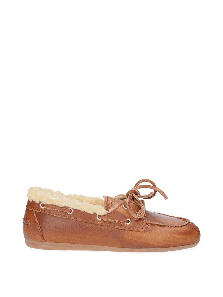 Brushed fur leather brown moccasins