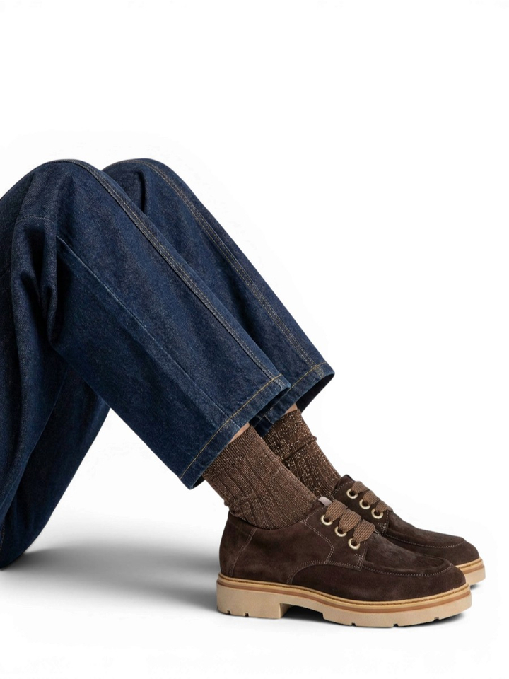 Donkerbruine lage lederen schoenen DL Sport