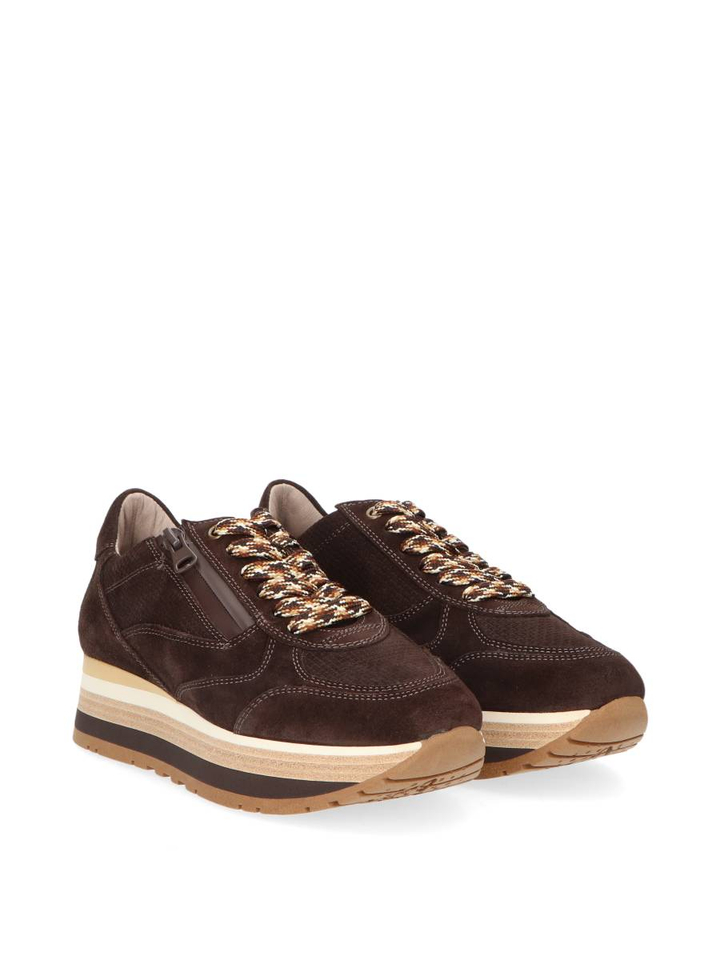 Donkerbruine lage sneakers met rits en veters DL Sport