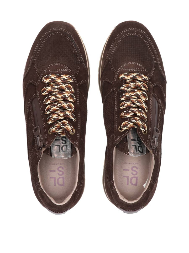 Donkerbruine lage sneakers met rits en veters DL Sport