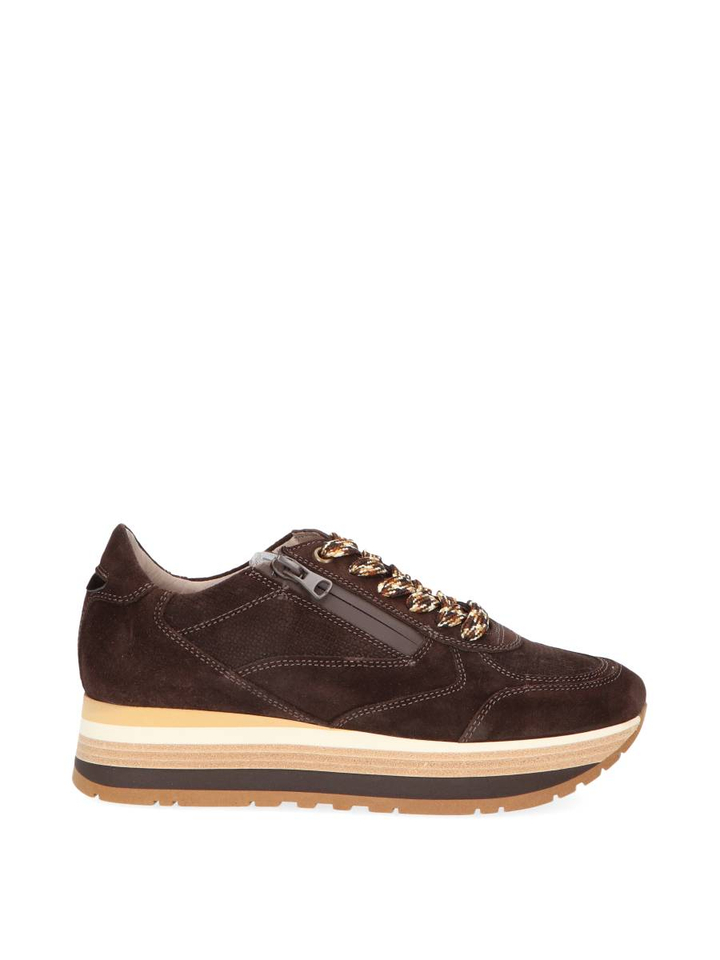 Donkerbruine lage sneakers met rits en veters DL Sport
