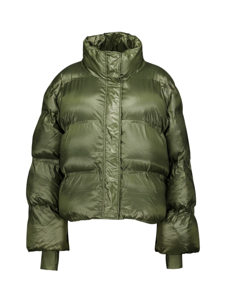 Olijfgroene oversized donsjas met hoge opstaande kraag Neo Noir