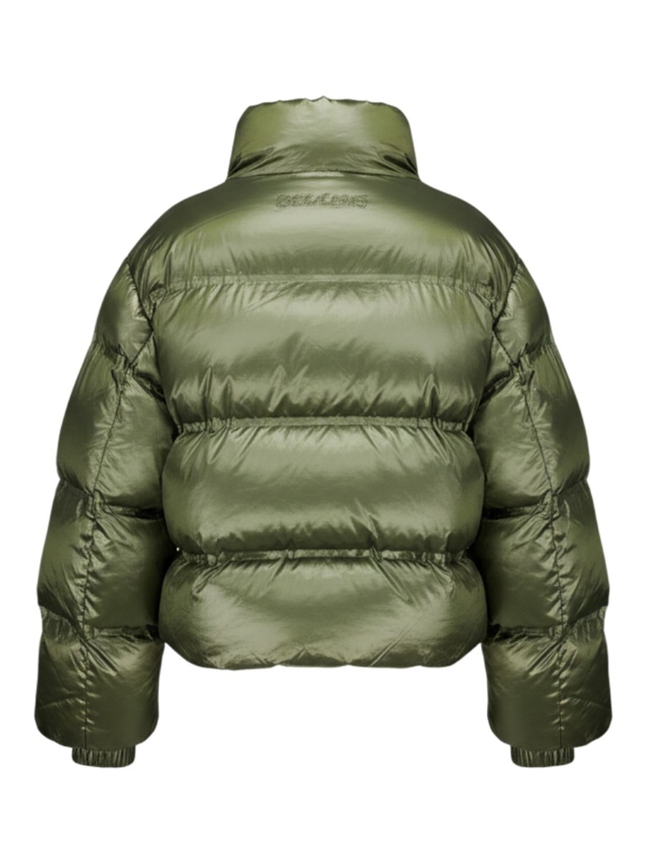 Olijfgroene oversized donsjas met hoge opstaande kraag Neo Noir