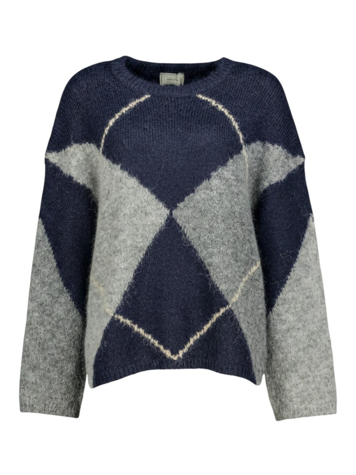 Blauwe trui in ruit motief Neo Noir 