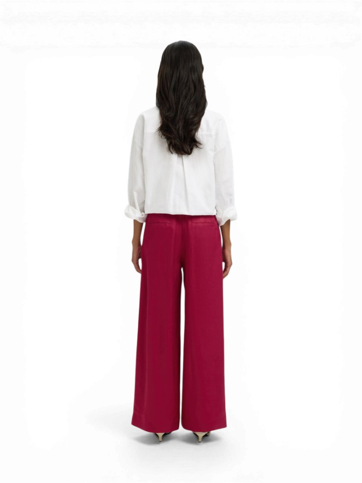 Roze wijde broek met bandplooi Selected