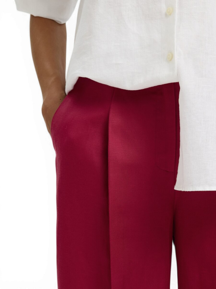 Roze wijde broek met bandplooi Selected