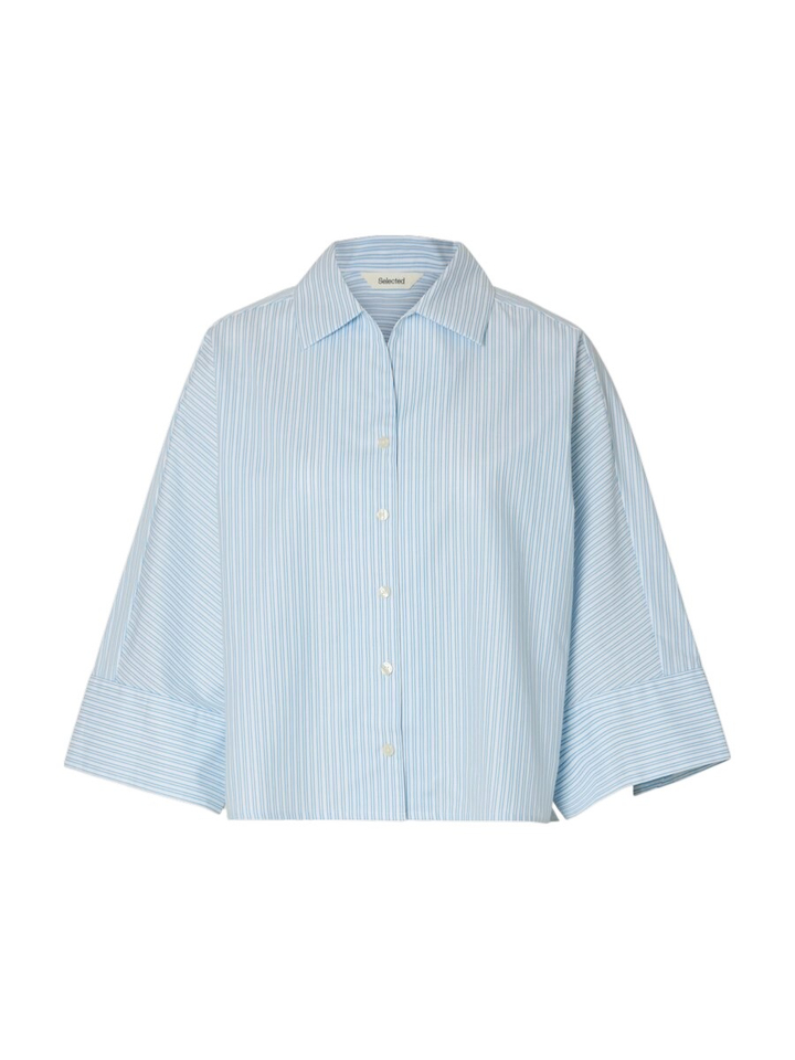 Lichtblauwe gestreepte blouse Slfester over Selected