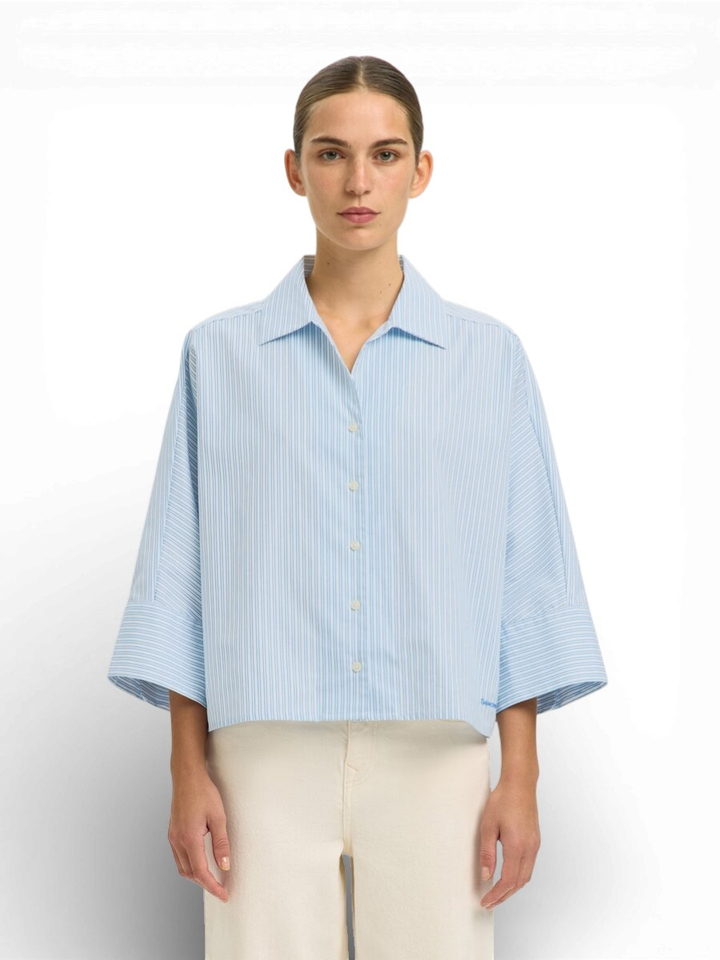 Lichtblauwe gestreepte blouse Slfester over Selected
