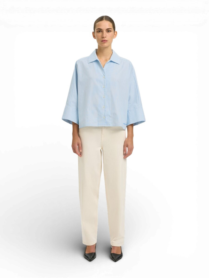 Lichtblauwe gestreepte blouse Slfester over Selected
