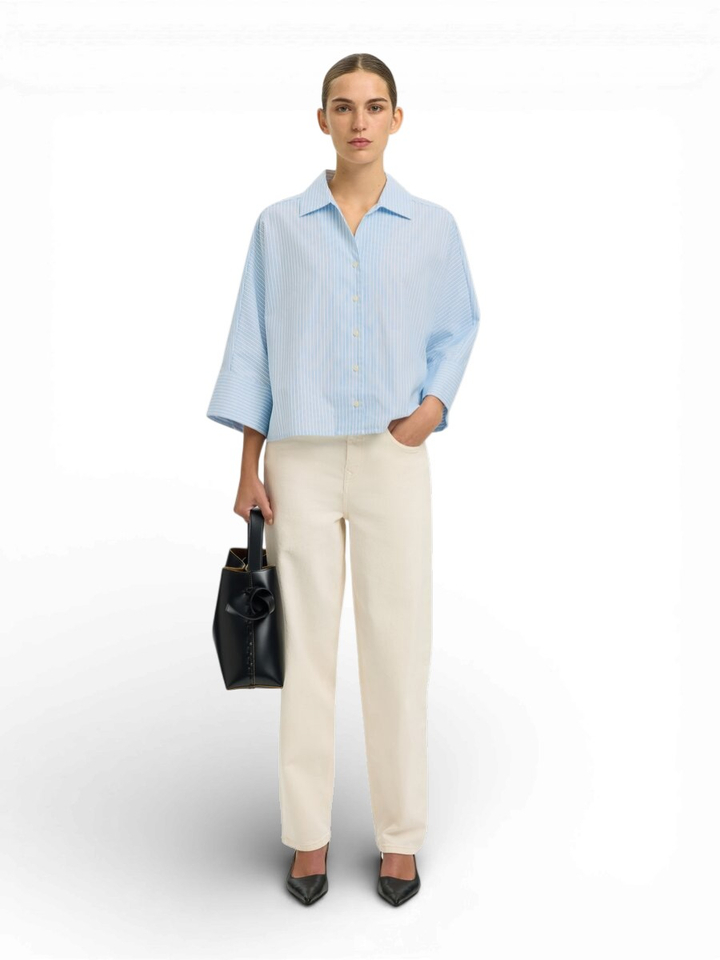Lichtblauwe gestreepte blouse Slfester over Selected