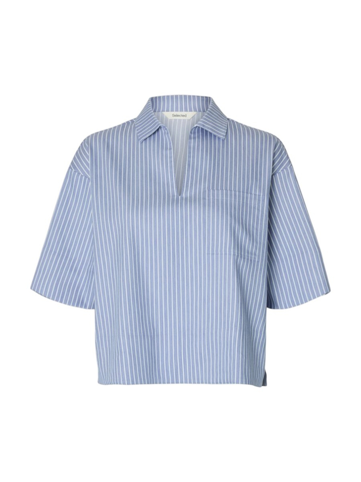 Gestreepte lichtblauwe blouse Selected