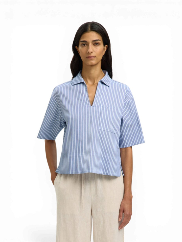 Gestreepte lichtblauwe blouse Selected