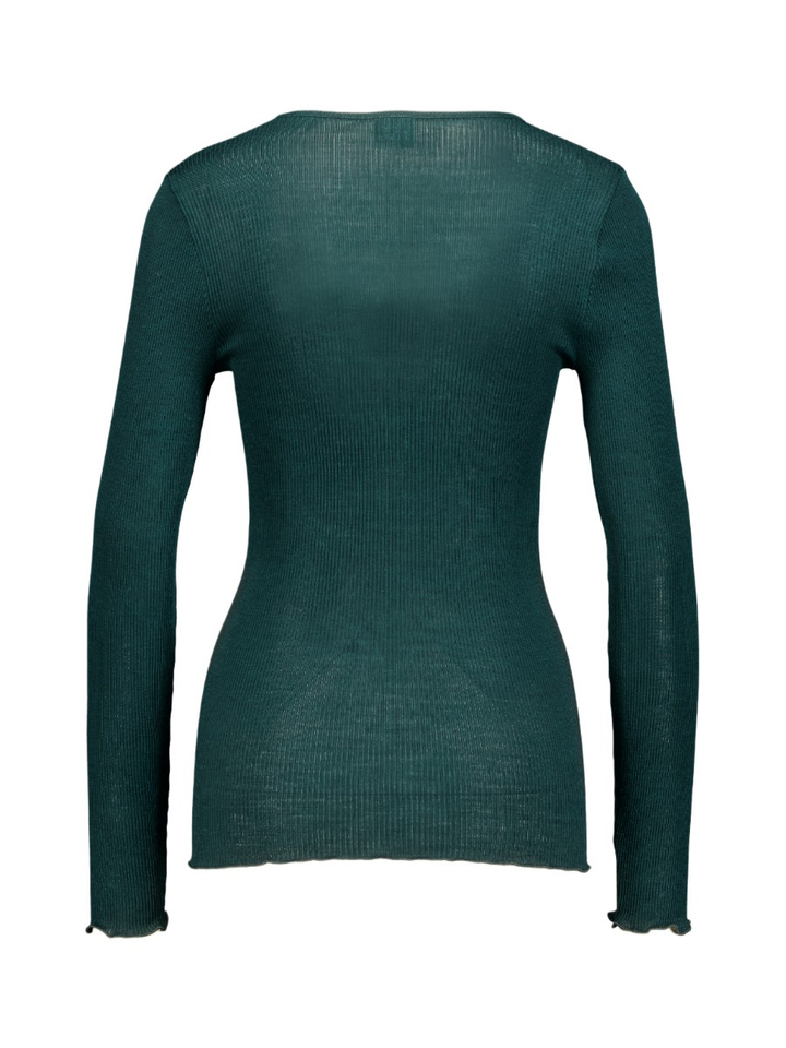 Groene aansluitende T-shirt in stretch met ribbel en kant Oscalito