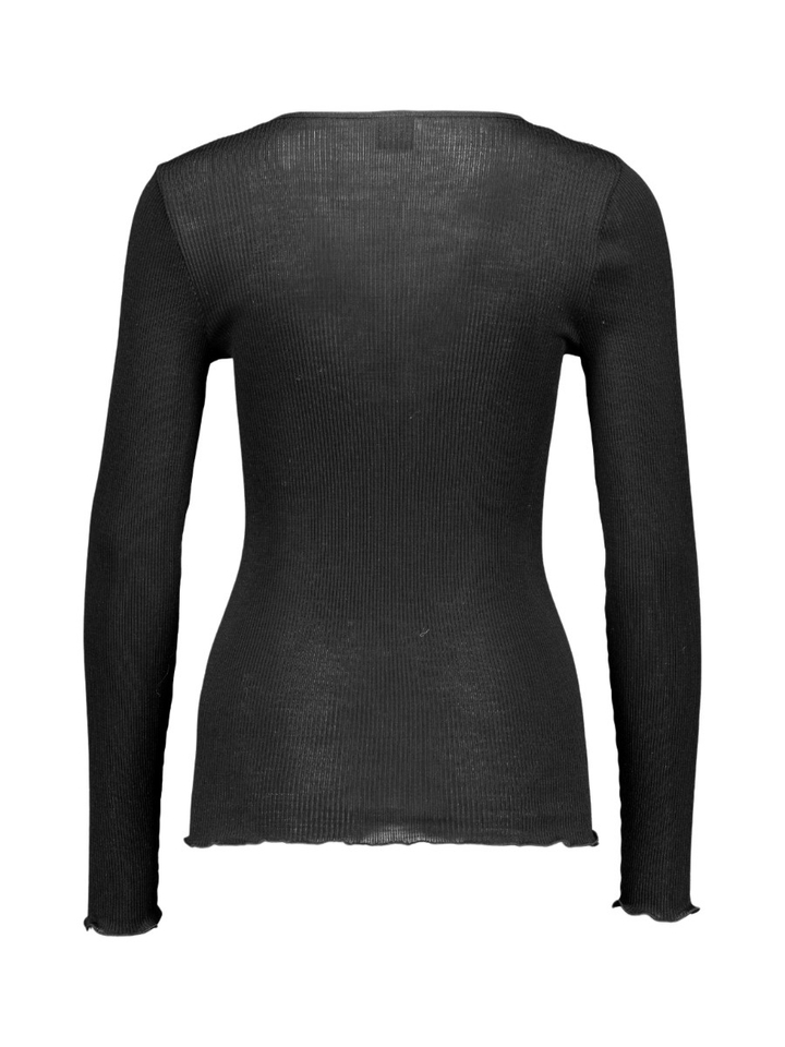 Zwarte aansluitende stretch T-shirt in ribbel met kant Oscalito 