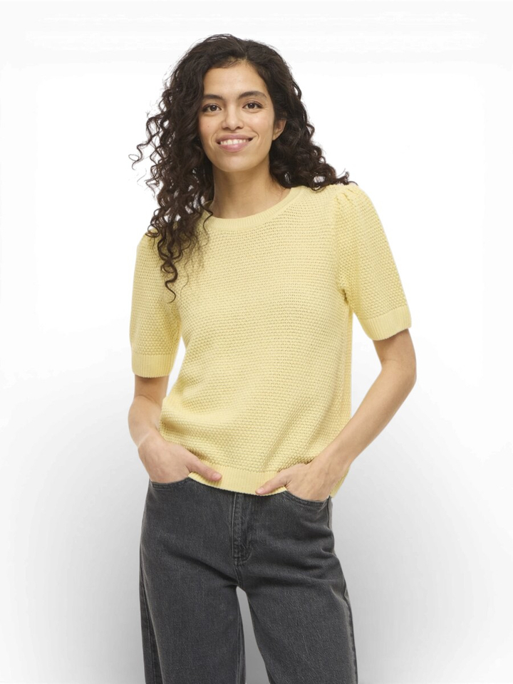 Gele gebreide t-shirt met korte mouwen Vila