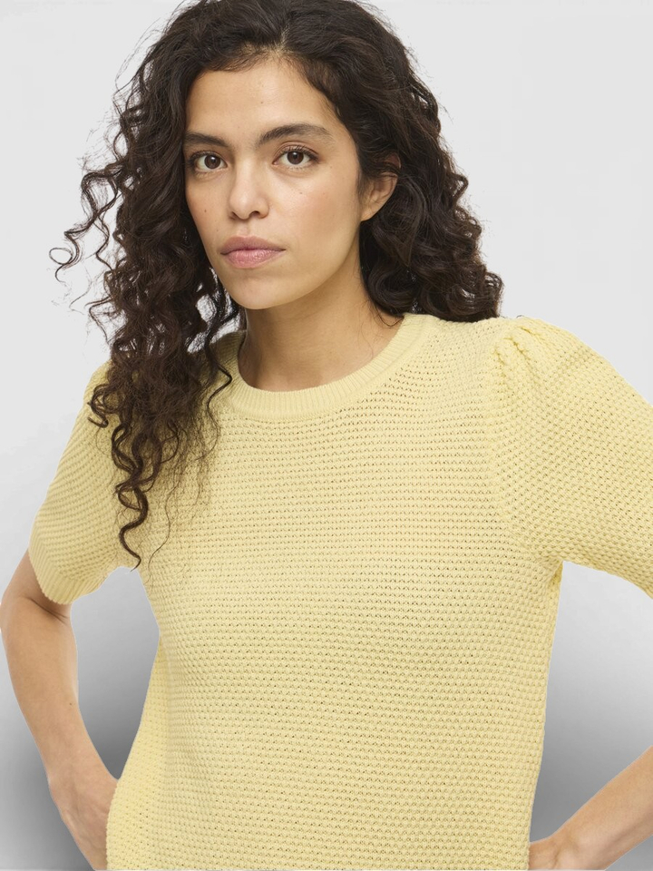 Gele gebreide t-shirt met korte mouwen Vila