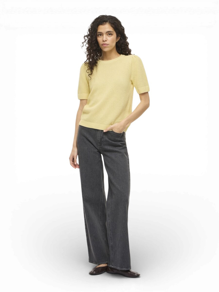 Gele gebreide t-shirt met korte mouwen Vila