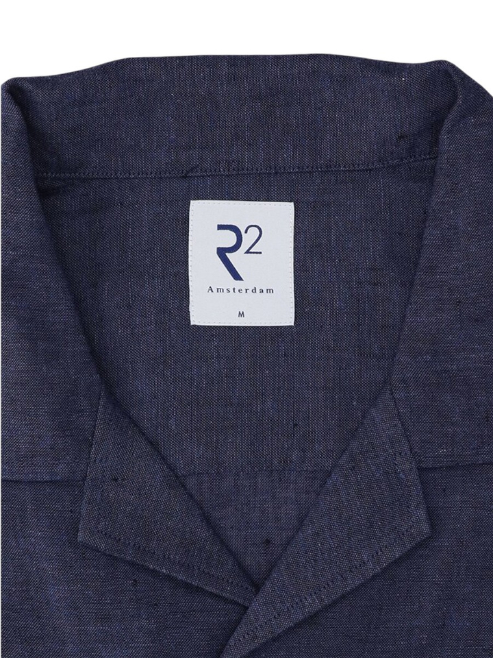 Navy linnen hemd (regular fit) met korte mouwen R2