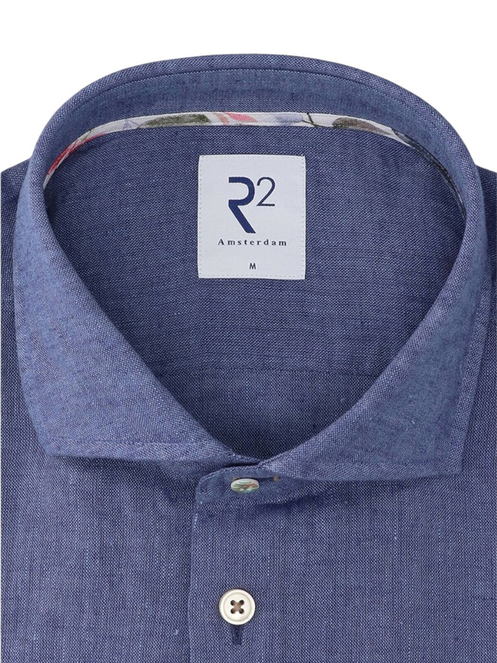 Denim blue linnen hemd (regular fit) met lange mouwen R2