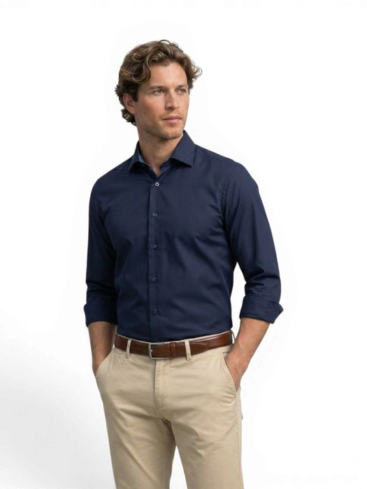 Donkerblauwe hemd (slim fit) met lange mouwen Eton