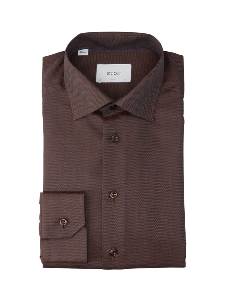 Herringbone katoenen hemd (slim fit) met lange mouwen Eton