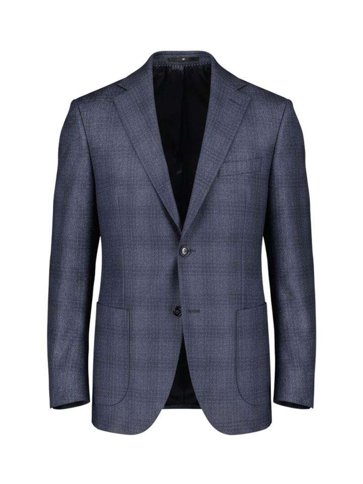 Donkerblauwe wollen regular fit kostuumblazer met tweeknoopsluiting Dressler 