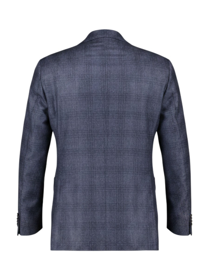 Donkerblauwe wollen regular fit kostuumblazer met tweeknoopsluiting Dressler 