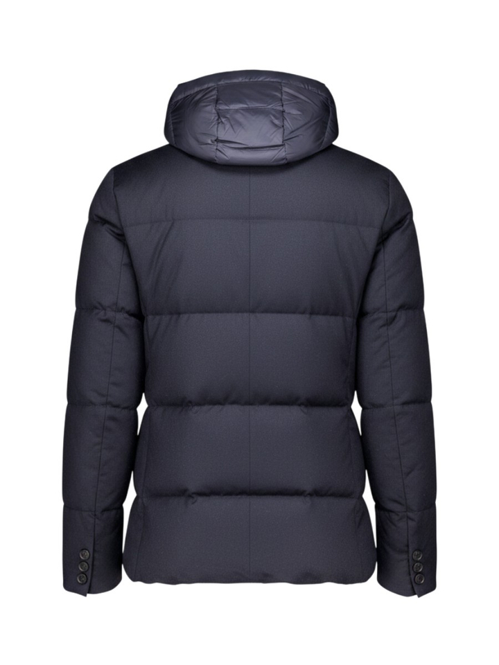 Donkerblauwe puffer jas met kap Bjorn Duno 