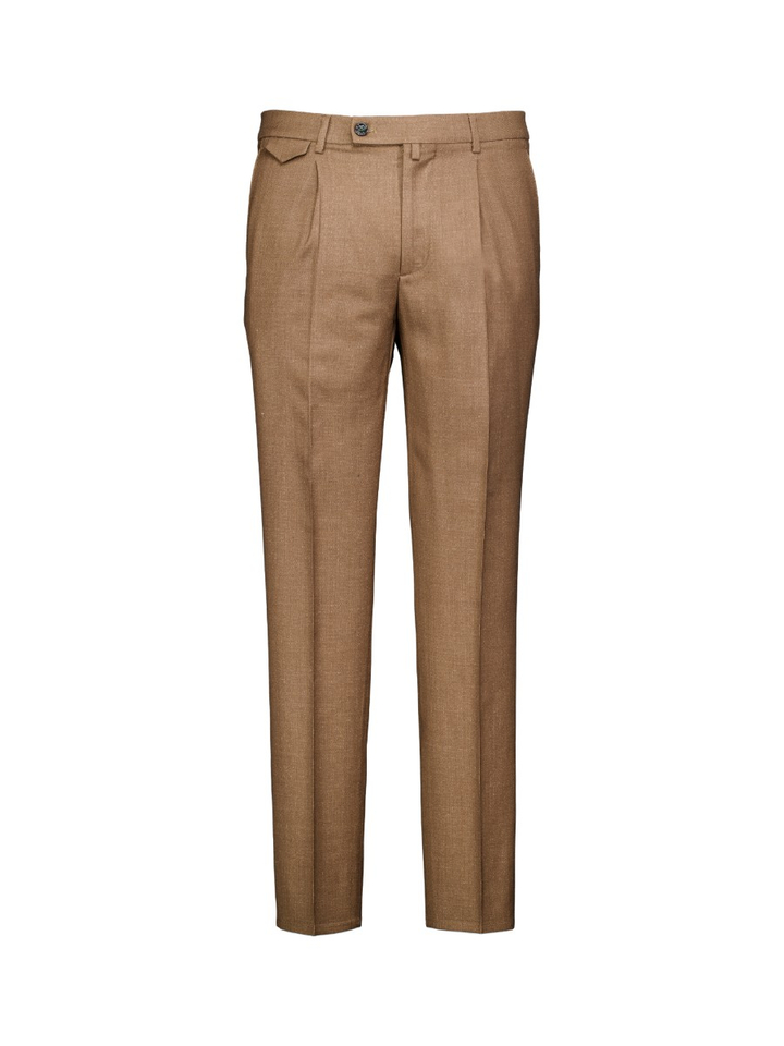 Cognac kleurige broek met bandplooi Berwich