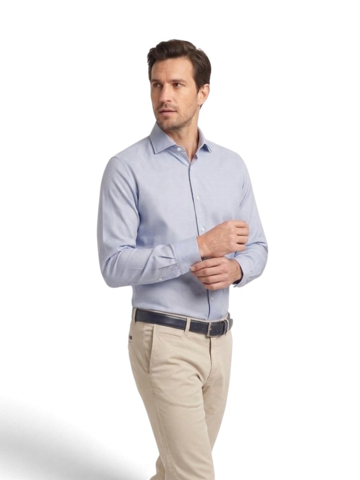 Lichtblauw katoenen hemd (tailor fit) met lange mouwen Xacus