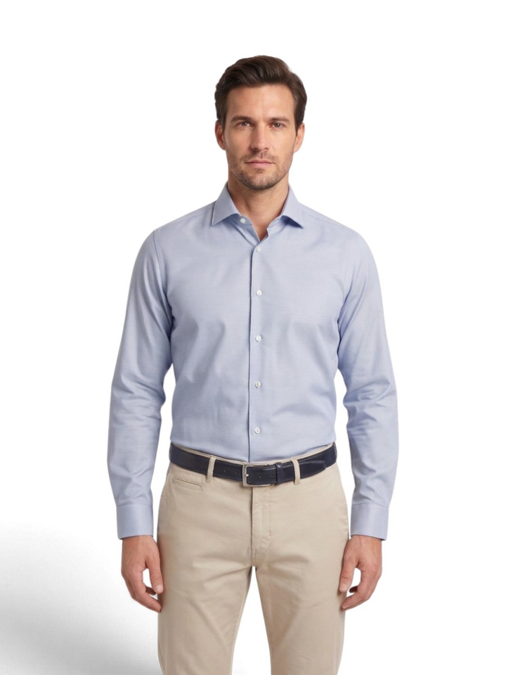 Lichtblauw katoenen hemd (tailor fit) met lange mouwen Xacus