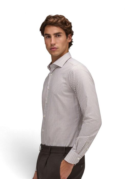 Bruin en wit gestreept hemd Tailorfit Xacus