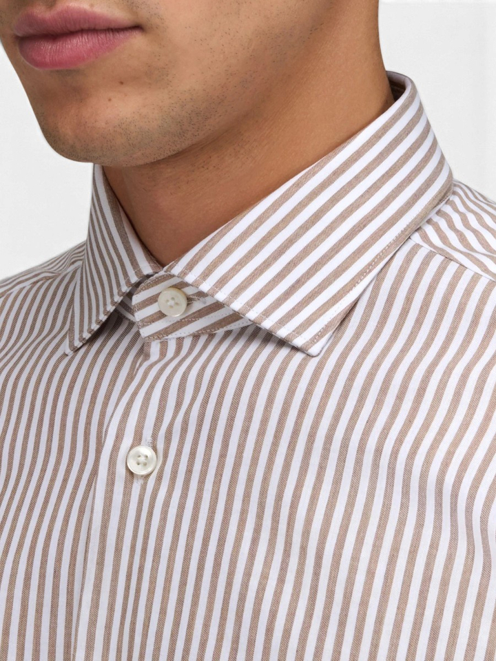 Bruin en wit gestreept hemd Tailorfit Xacus