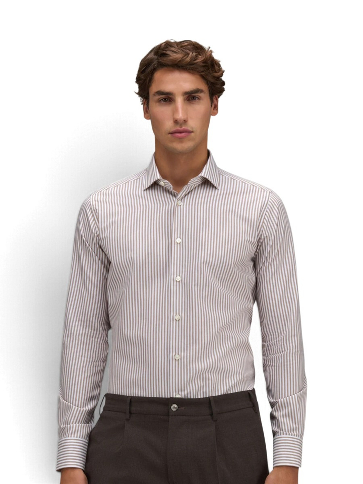Bruin en wit gestreept hemd Tailorfit Xacus