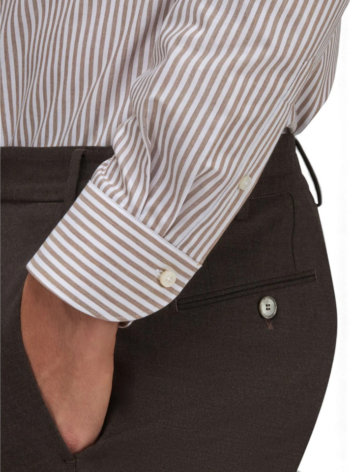 Bruin en wit gestreept hemd Tailorfit Xacus