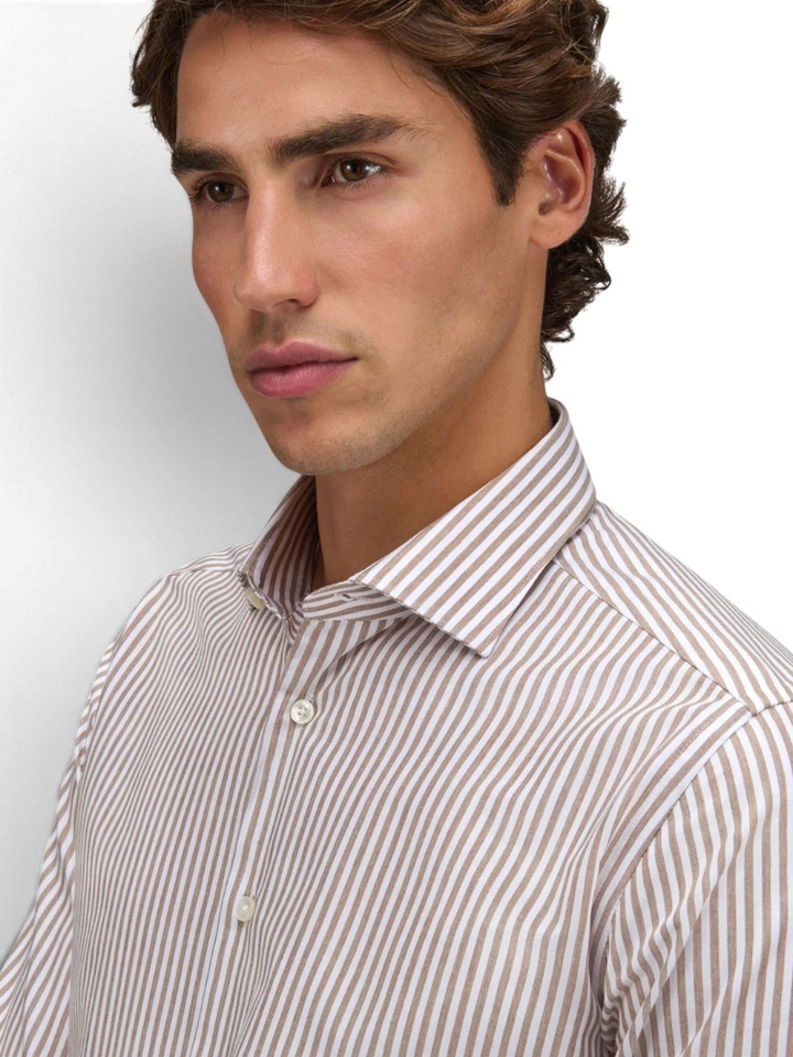 Bruin en wit gestreept hemd Tailorfit Xacus