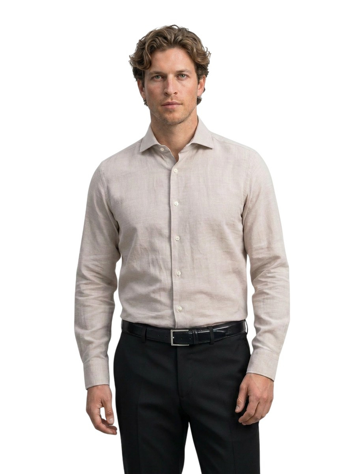 Beige katoenen hemd (tailor fit) met lange mouwen Xacus