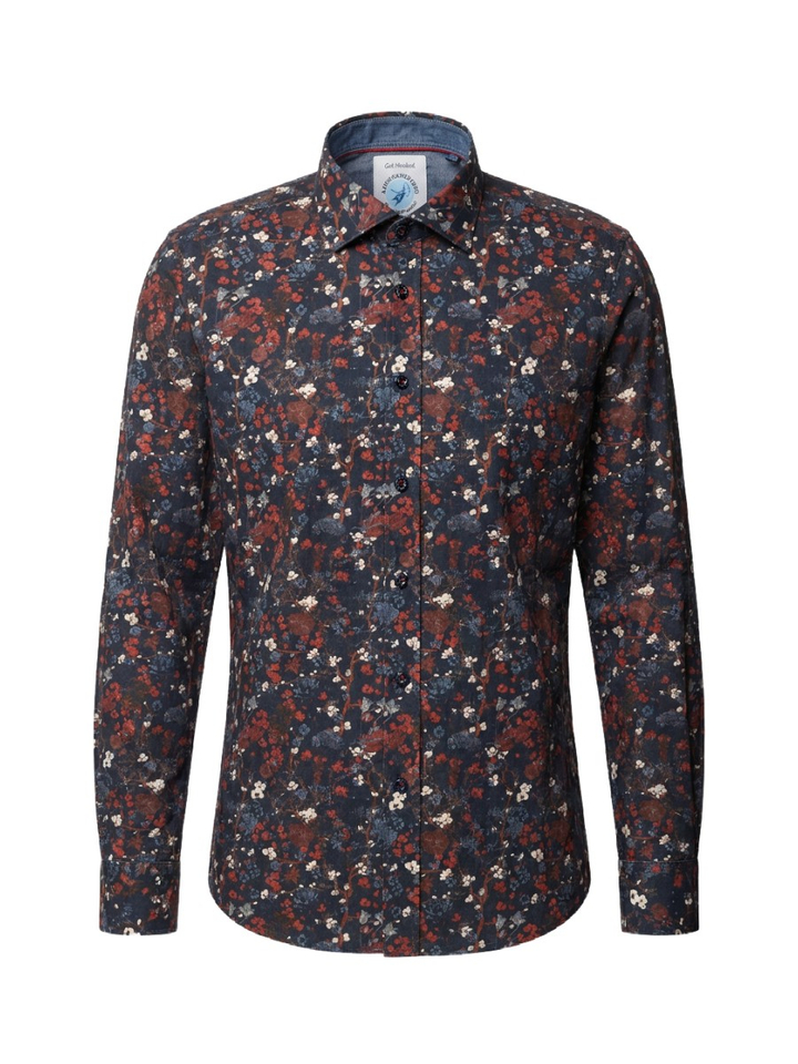 Navy katoenen hemd (regular fit) met bloemen Blossom A Fish Named Fred